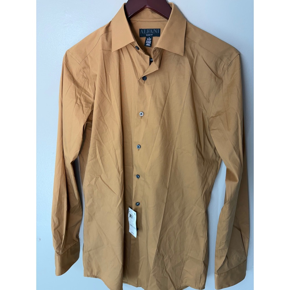 Alfani Slim Fit Mens Dress Shirt Brown Chipmunk 14-14.5 32/33 Small 100131974MN